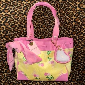 NWT Juicy Couture Exclusive Yellow Iris Retro Juicy Cherry Daydreamer Tote